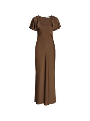ROTATE BIRGER CHRISTENSEN satin flowy sleeve dress dark brown