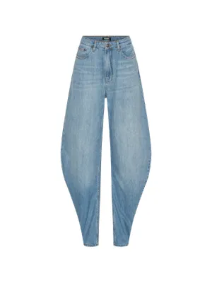 ROTATE BIRGER CHRISTENSEN draped barrel leg jeans light blue denim