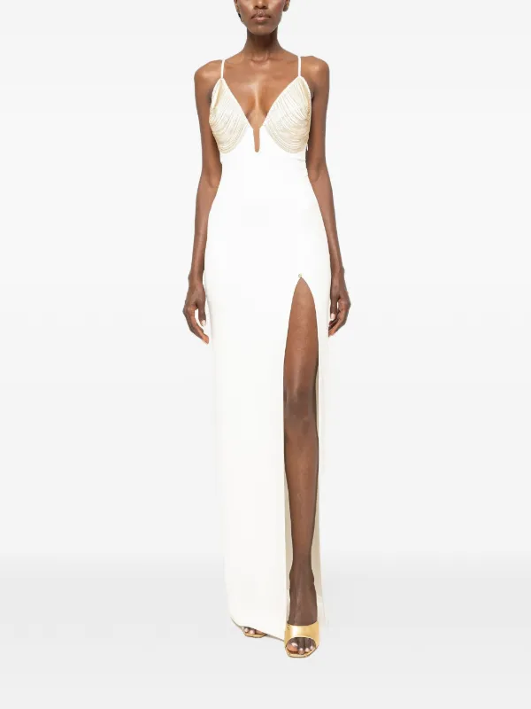 NISSA fringe-detail maxi dress