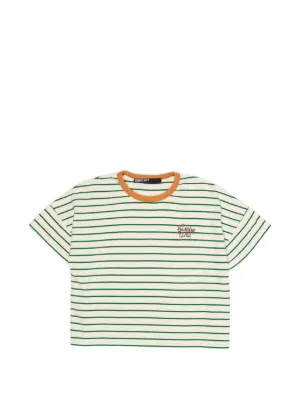 BIMBA Y LOLA  green striped contrast piping T-shirt