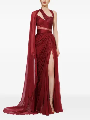 Iris Serban Alexa asymmetric-neck lace-detail maxi dress