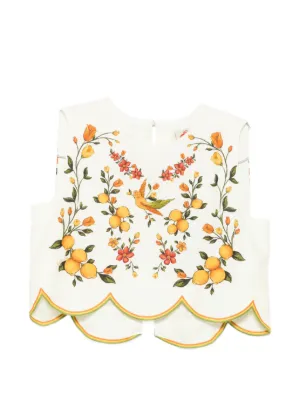 FARM Rio printed scalloped-hem blouse