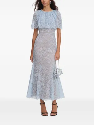 Self-Portrait blue lace cape midi dress