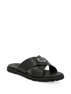 Philipp Plein leather slippers criss-cross cocco