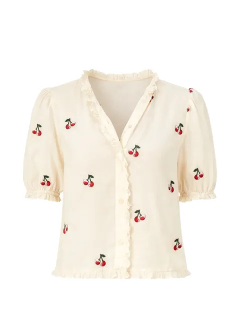 TWINSET cropped ramie shirt with cherry embroidery