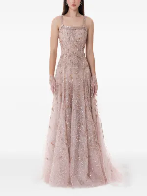 Dina Melwani hand-embroidered stardust tulle maxi gown