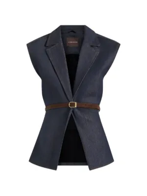 Mani&egrave;re De Voir Linda - wide shoulder cinched denim waistcoat - indigo