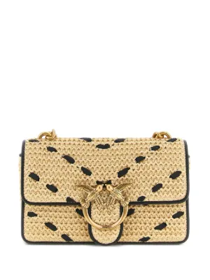 PINKO Love One Light chevron raffia small crossbody bag