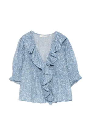 DÔEN Henri ruffled floral-print cotton blouse