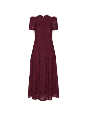 ROTATE BIRGER CHRISTENSEN flower mesh flared dress bordeaux