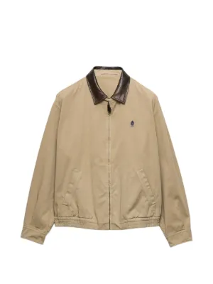 Prada logo-embroidered leather-collar jacket