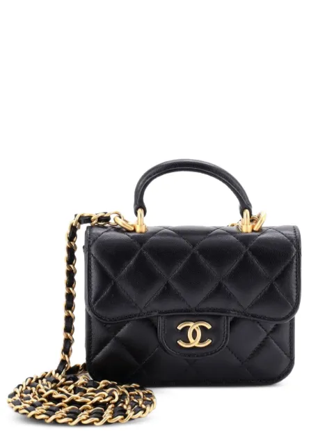 CHANEL Pre-Owned Top Handle Flap Coin Purse with Chain Quilted Lambskin crossbody bag