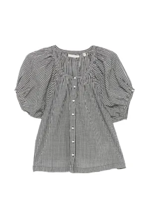 DÔEN June gingham-check puff-sleeve top