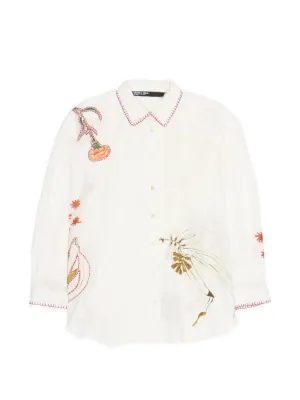 BIMBA Y LOLA  ivory cotton shirt with stitching and prints