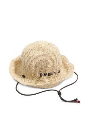 BIMBA Y LOLA  natural paper raffia hat with leather