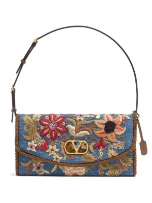 Valentino Garavani DeVain small embroidered denim shoulder bag