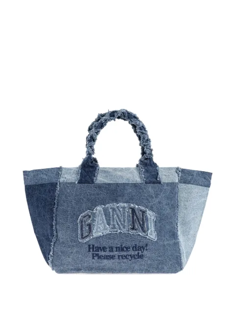 GANNI patchwork frayed-edge tote bag