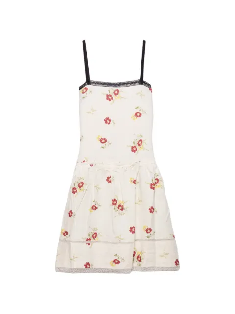 Prada embroidered linen mini-dress with floral motif
