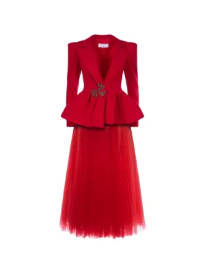 ARAFTU peplum tulle-panel dress