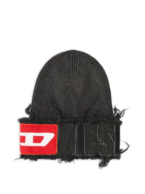 Diesel logo-patch frayed beanie hat