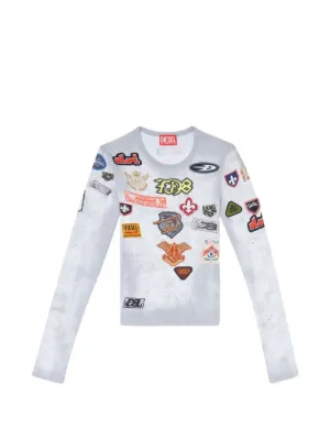 Diesel top in ribbed jersey with all-over patch print