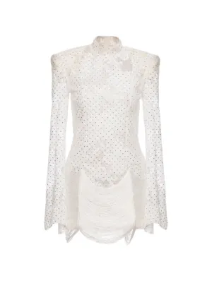 NISSA fringed-hem lace mini dress