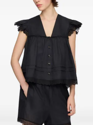 GANNI lace-trimmed ruffled blouse