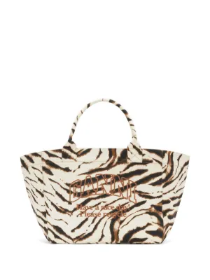 GANNI XXL tiger-print logo-embroidered tote bag