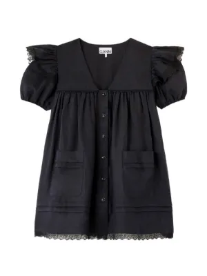GANNI ruffled lace-trim dress