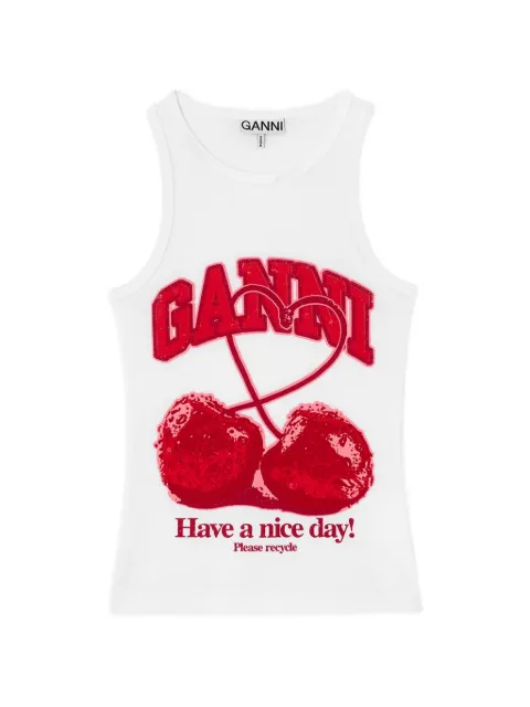 GANNI cherry graphic-print racerback tank top