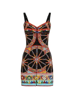 Dolce & Gabbana Carretto-print short charmeuse dress