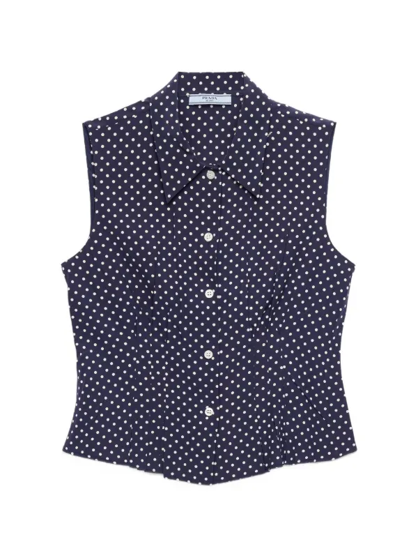 Prada sleeveless polka-dot marocain silk shirt