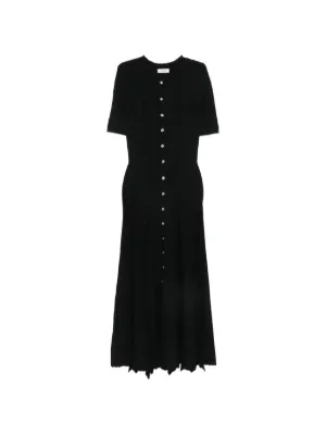 SANDRO ruffle-trimmed ribbed-knit midi dress
