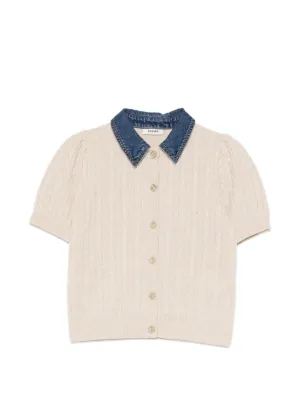 SANDRO cable-knit denim-collar cardigan