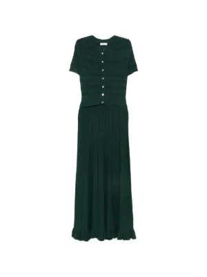 SANDRO pointelle-knit ruffled midi dress