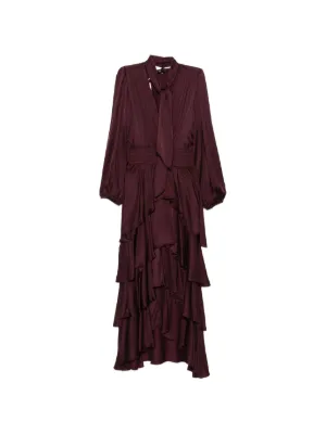 Maje pussy-bow tiered asymmetric dress