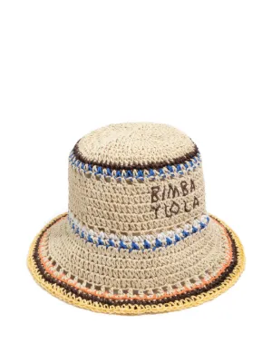 BIMBA Y LOLA  natural and multicolor strips paper raffia hat
