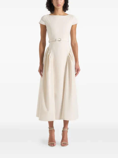 Manière De Voir Gaia linen boat neck belted pleated midi dress