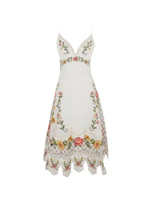 FARM Rio floral-embroidered scalloped dress