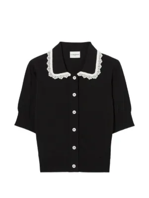 Claudie Pierlot lace-trimmed short-sleeve cardigan