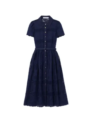 Self-Portrait navy ramie collared midi dress