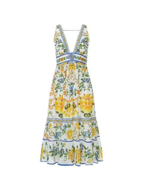 FARM Rio floral-tapestry V-neck midi dress