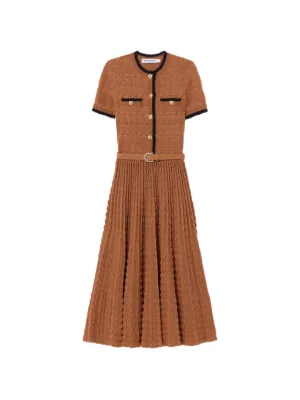 Self-Portrait brown pointelle-knit midi dress