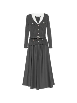 Self-Portrait belted ribbed-knit midi dress