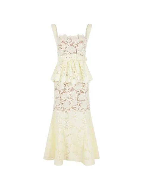 Self-Portrait belted peplum lace midi dress