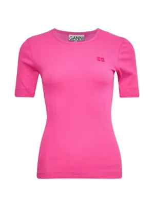 GANNI ribbed logo-embroidered T-shirt