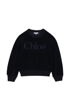 Chloé Kids logo-embroidered velvet sweater