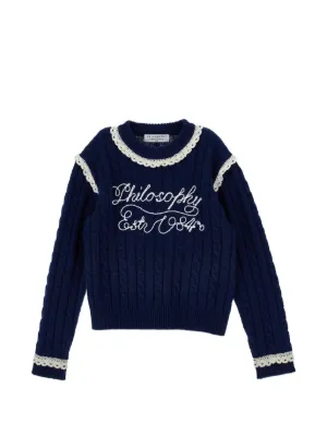 Philosophy Di Lorenzo Serafini Kids cable-knit lace-trim sweater