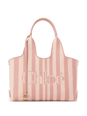 Chloé Stripy logo-print striped tote bag