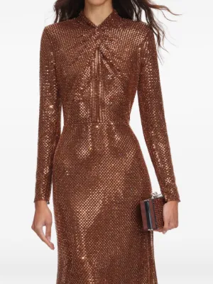 Self-Portrait rhinestone-embellished long-sleeve midi dress